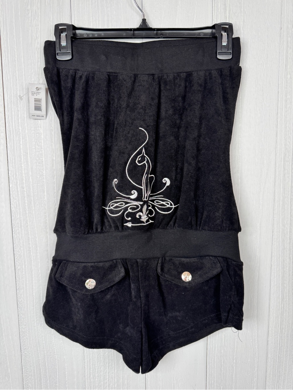 Y2K Baby Phat Black Strapless Romper with Embroidered Logo M